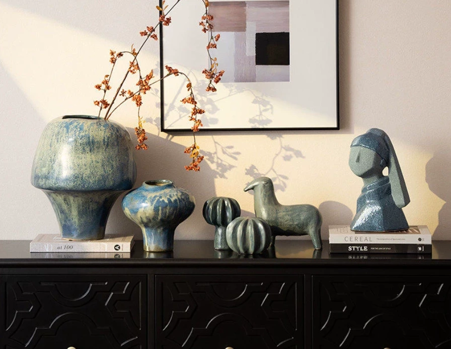 Indigo Mountain Residence High-End Retro Style Fog-Dyed Blue Glazed Ceramic Vase for Home Living Room Entrance Hall Tabletop Soft Decoration Ornament - Image 3