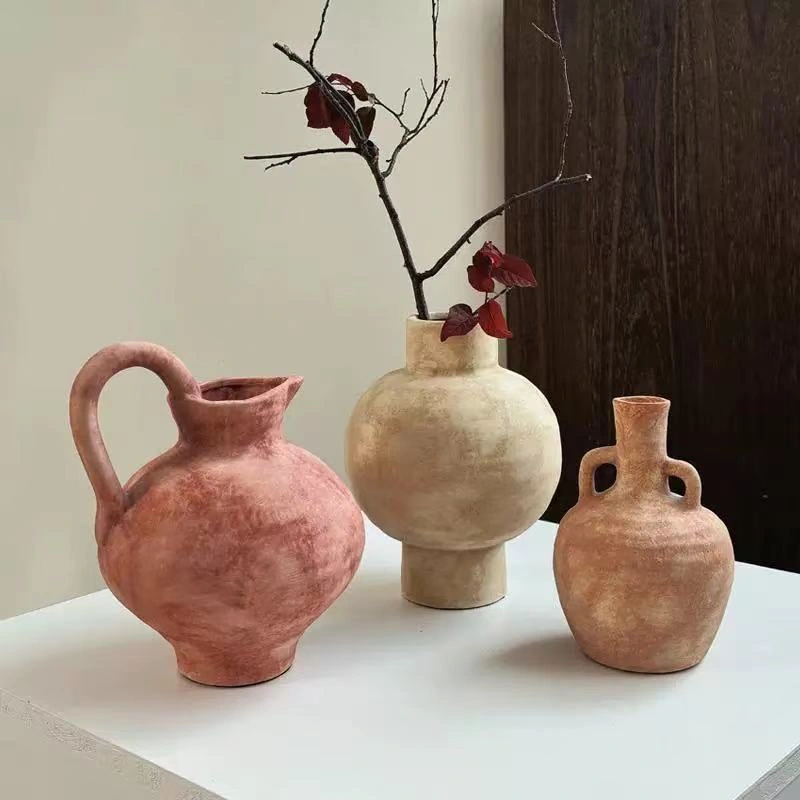 Wabi-sabi style retro vase ornament, creative ceramic, new Chinese style handheld pottery jar, suitable for living room flower arrangement, niche homestay decoration. - Image 5