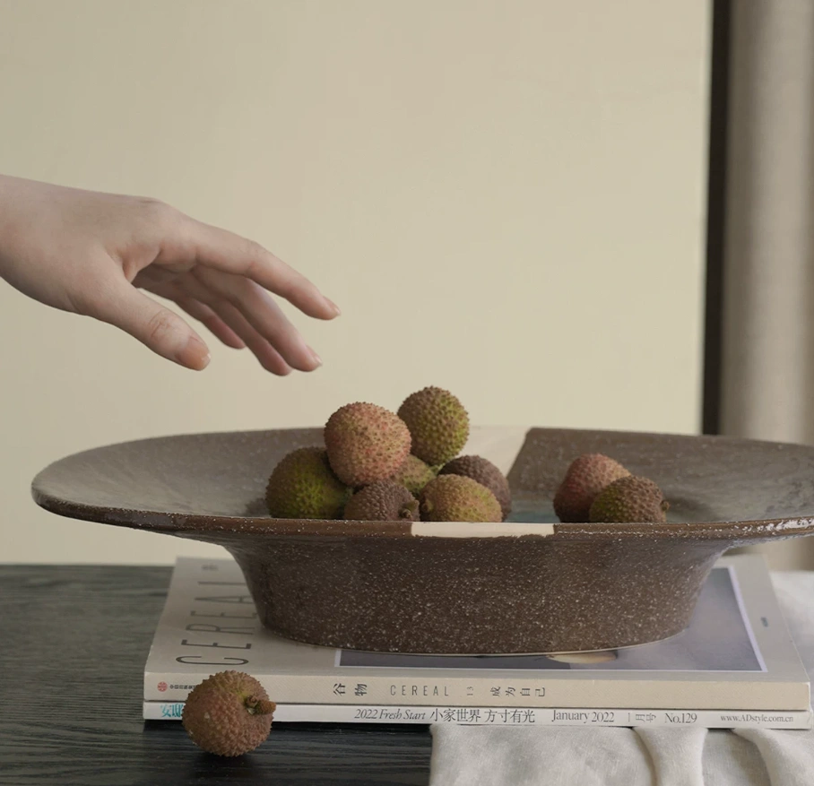 Chinese Zen-inspired crackle glaze ceramic long plate, a landscape dessert and fruit platter for showroom entryway decorations. - Image 3