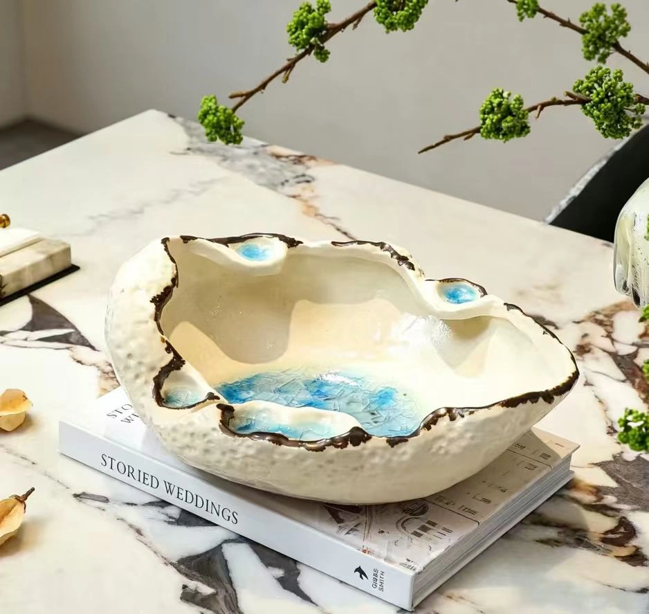 Simple and creative crackle glaze irregular ceramic fruit plate art high-end living room coffee table desktop decoration storage plate