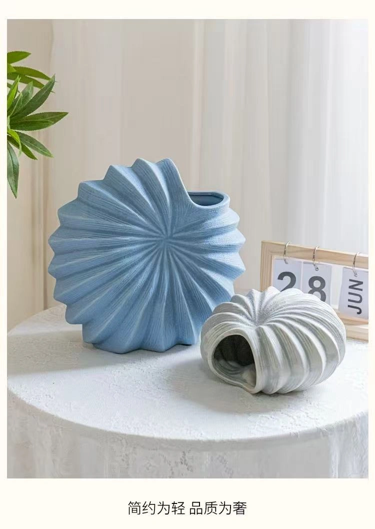 Ceramic vase ornament, white seashell flower pot, desktop flower arrangement, hydroponic flower container, living room dining table, entryway decoration. - Image 2