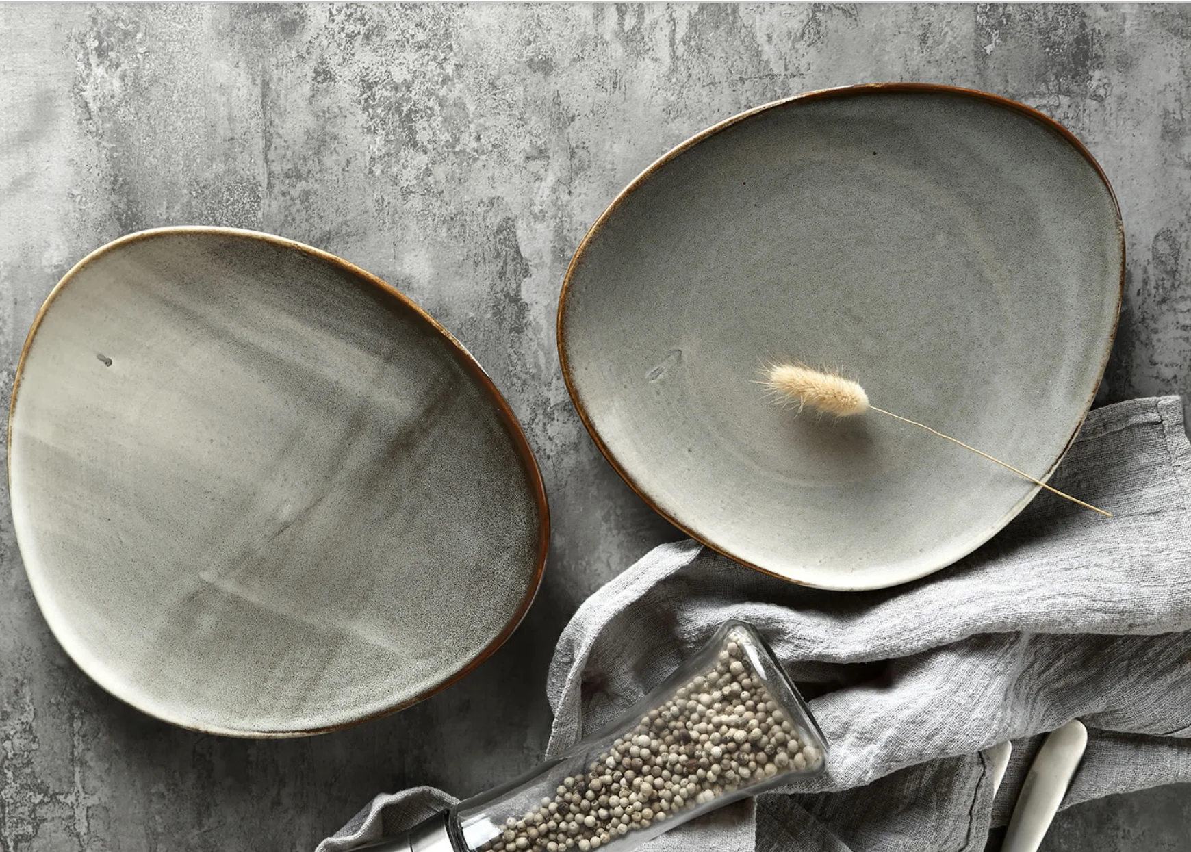 Kiln Gradient Grey Irregular Oval Ceramic Plate Pair
