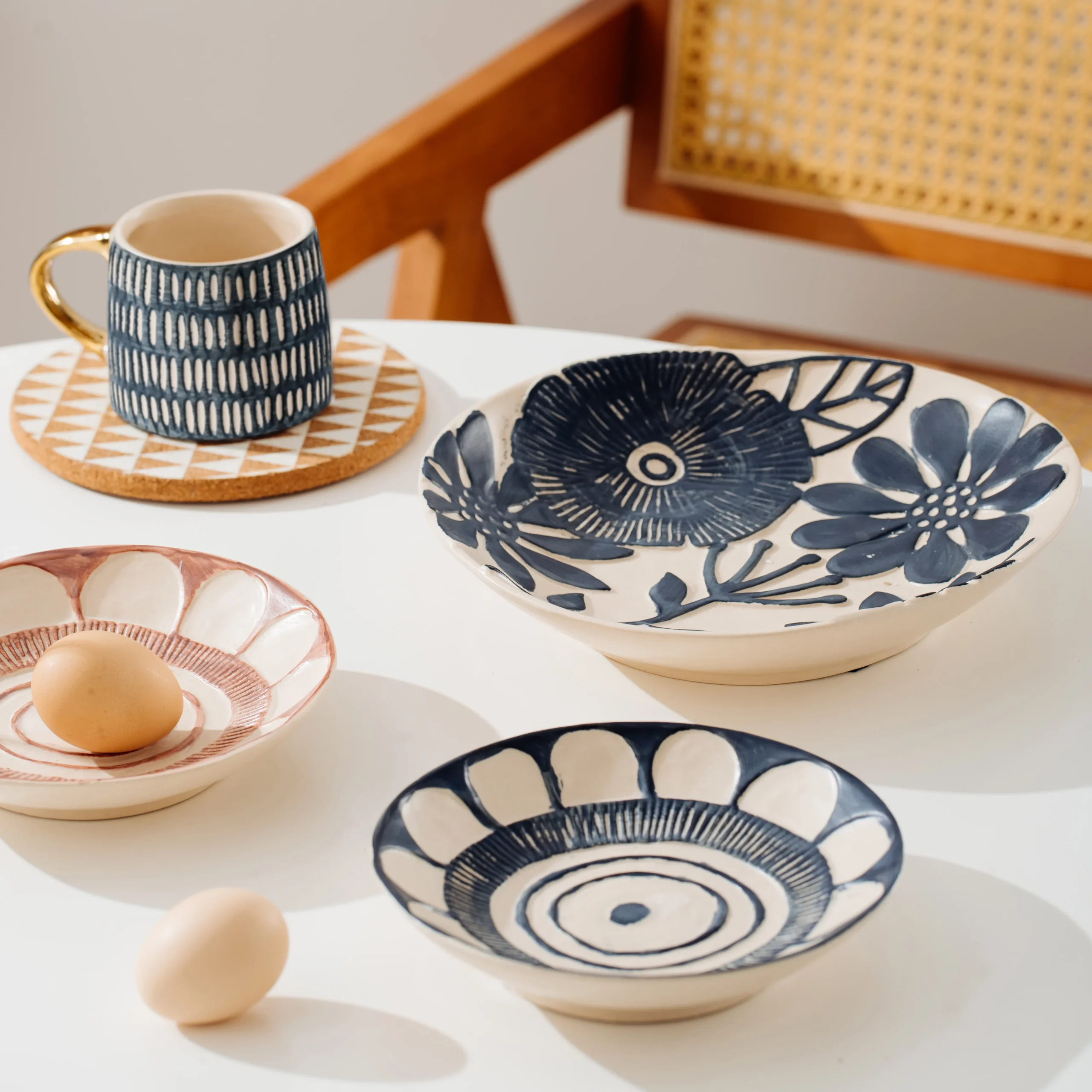 Embossed Floral Gold Handle Ceramic Tableware Collection - Image 9