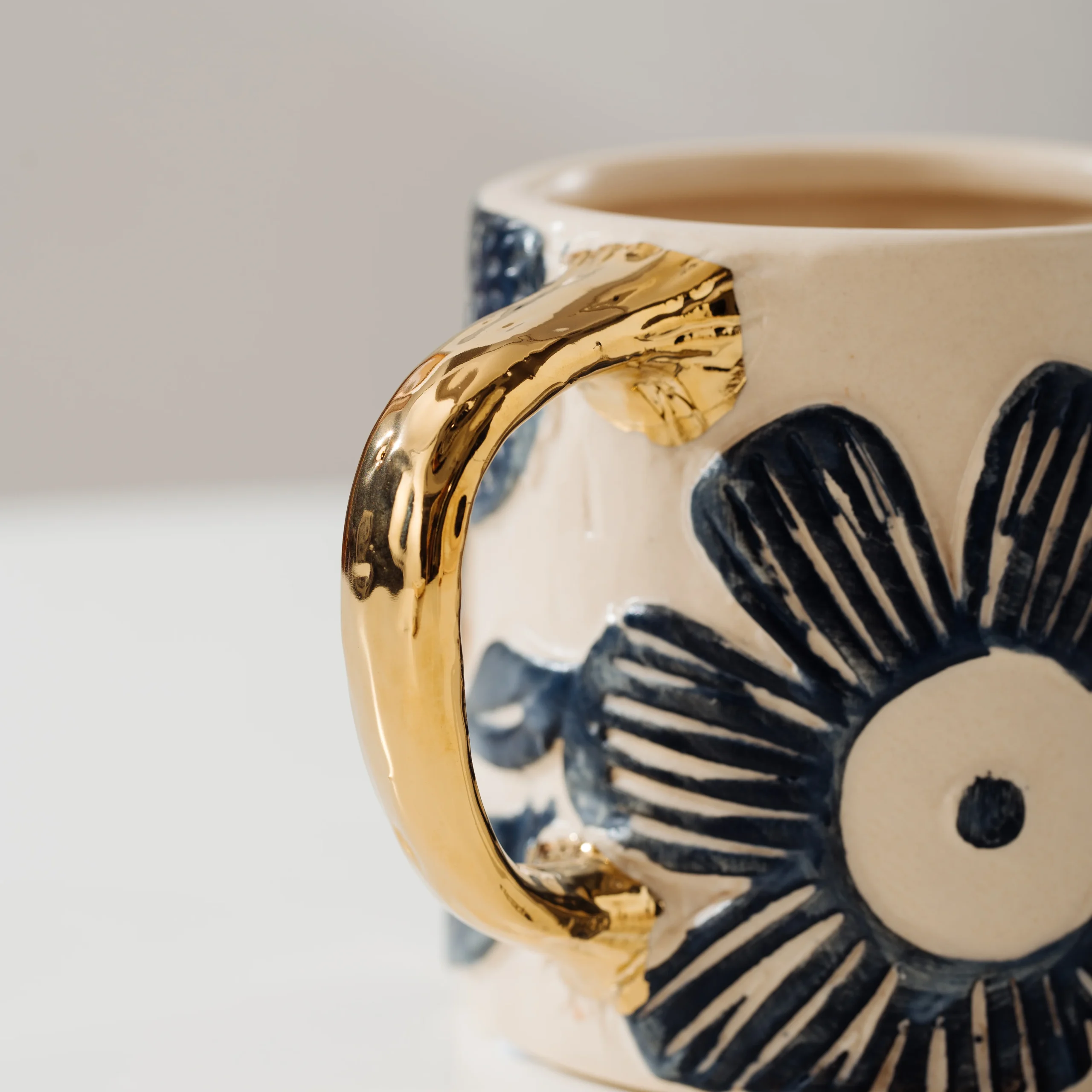 Embossed Floral Gold Handle Ceramic Tableware Collection - Image 3