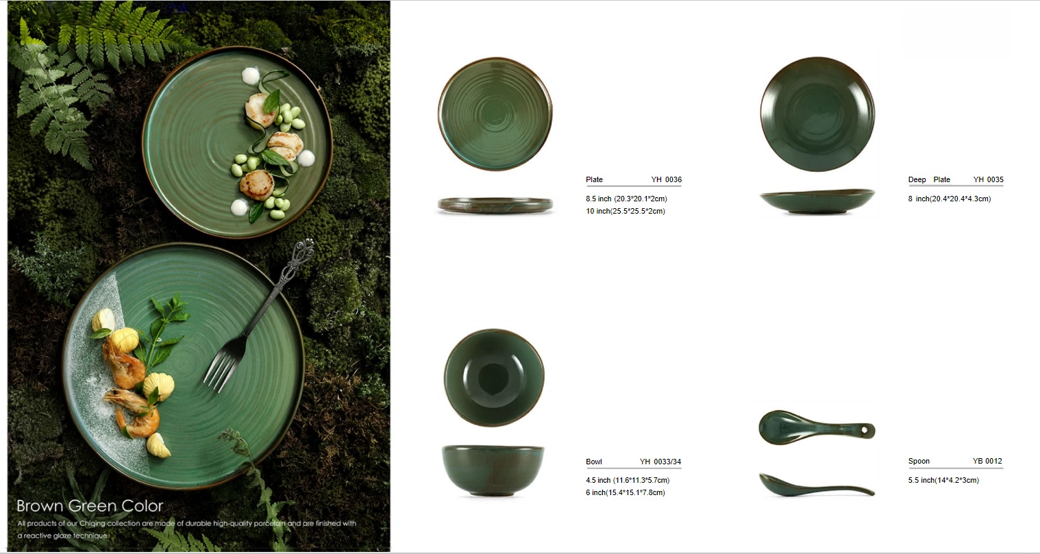 Forest Green Hand-Thrown Swirl Ceramic Tableware Set - Image 2