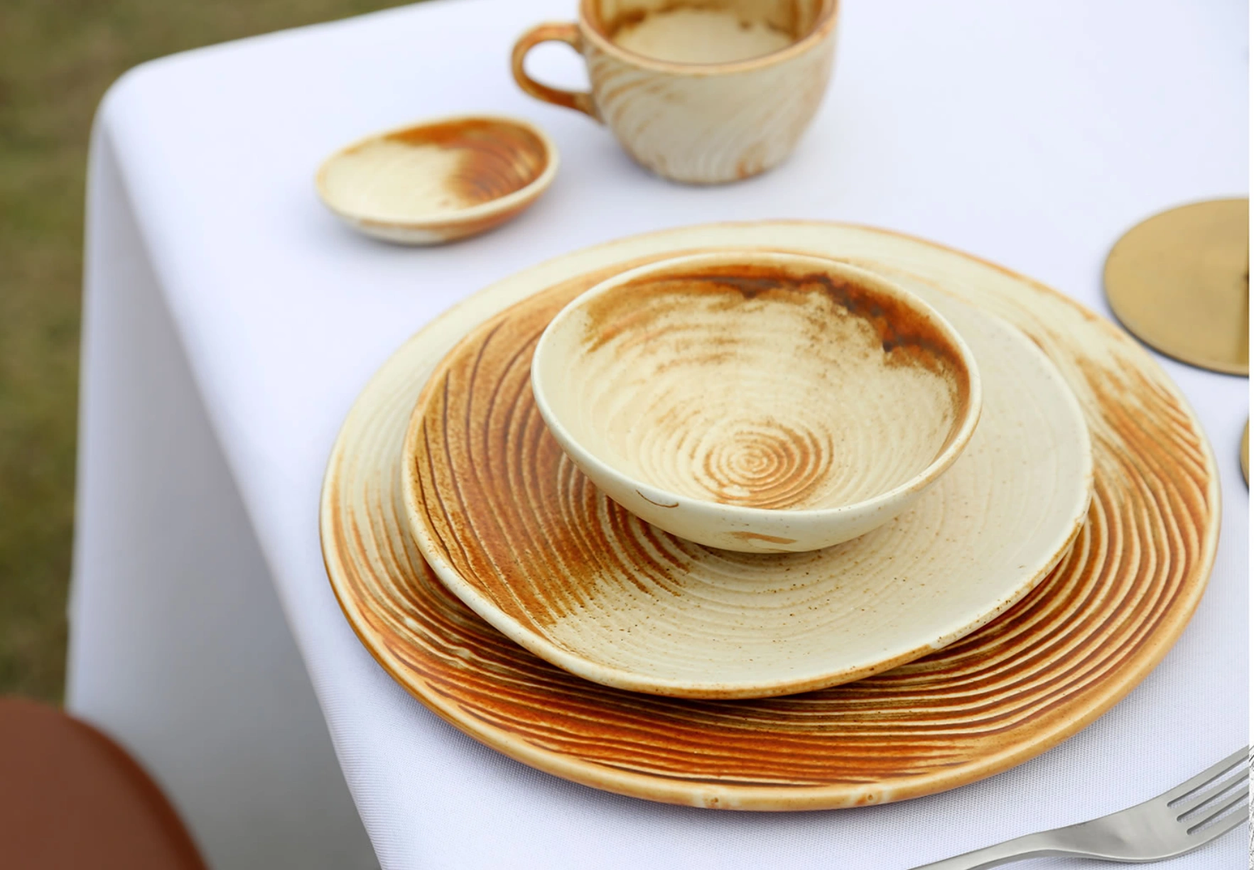 Handmade Rustic Earth-Tone Swirl Ceramic Tableware Set