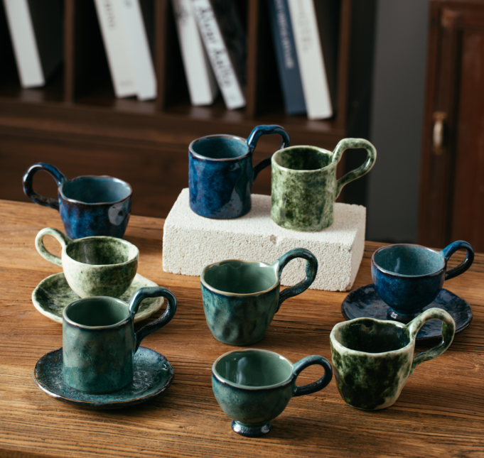 Kiln Faded Blue-Green Glaze Handmade Ceramic Mug Collection