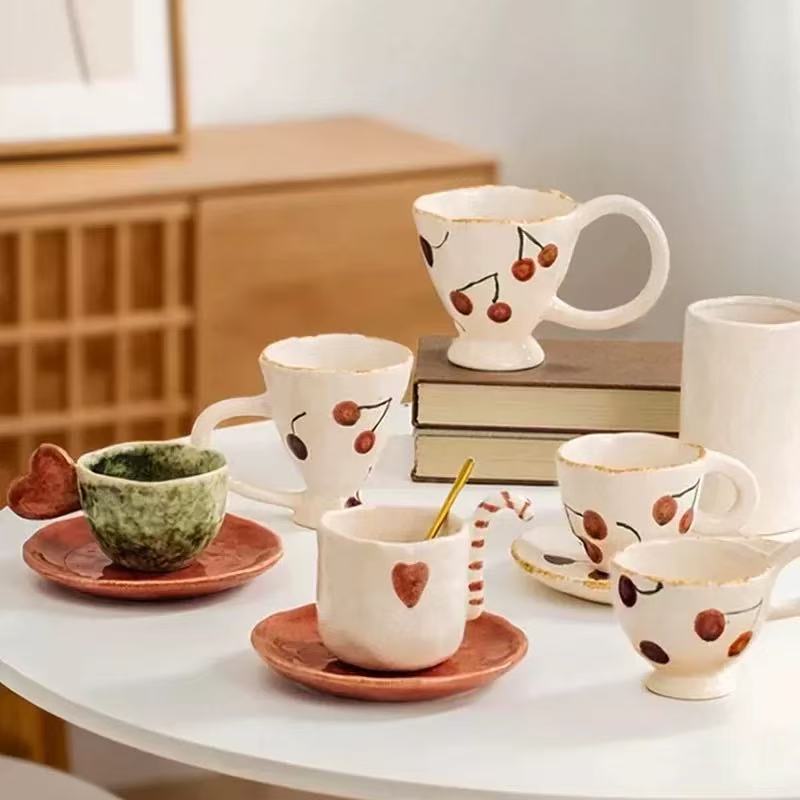 Handmade Rustic Cherry Print Ceramic Tableware Set - Image 7