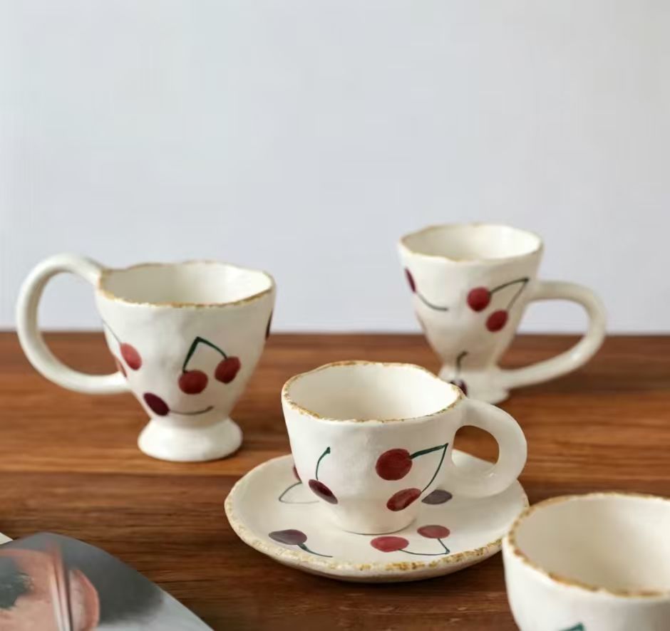 Handmade Rustic Cherry Print Ceramic Tableware Set - Image 6