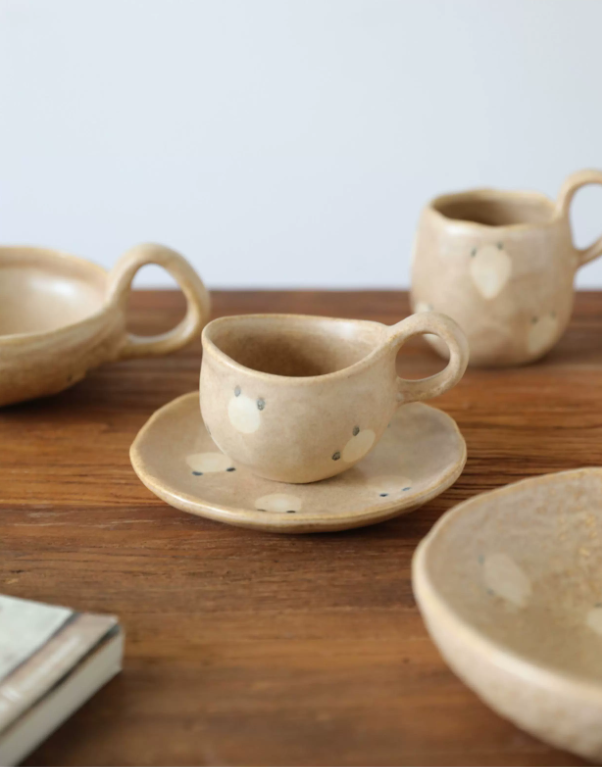 Hand-Sanded Sandy Beige Dot Ceramic Tableware Set - Image 5