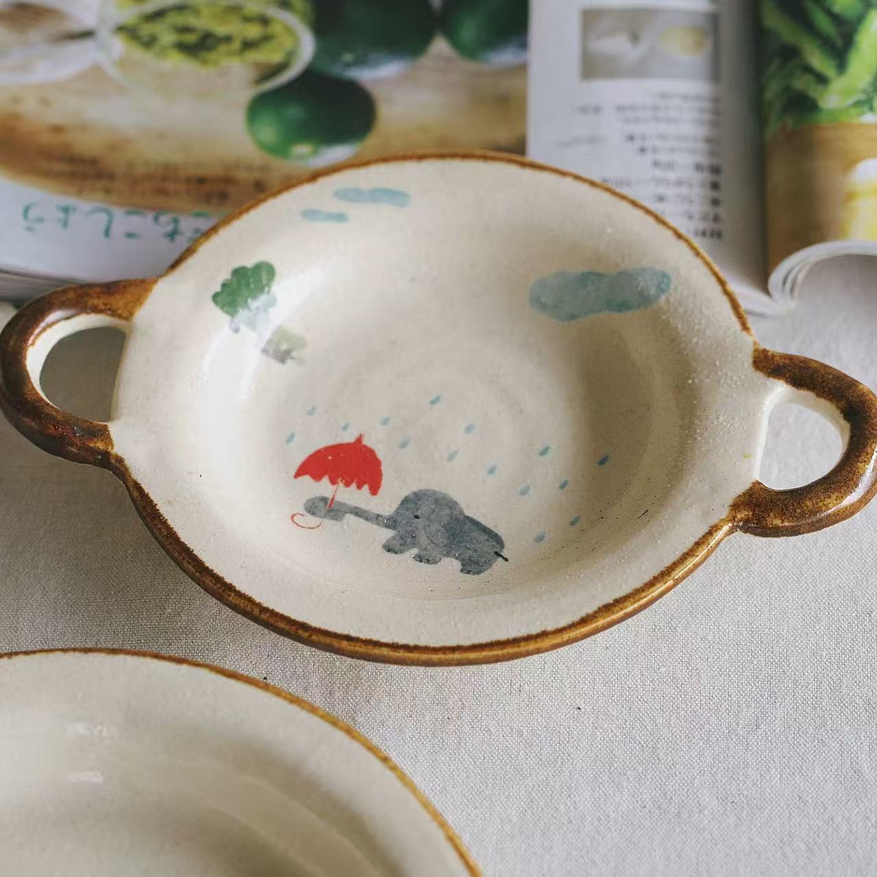 Handmade Speckled Clay Elephant Print Tableware Series - Image 4