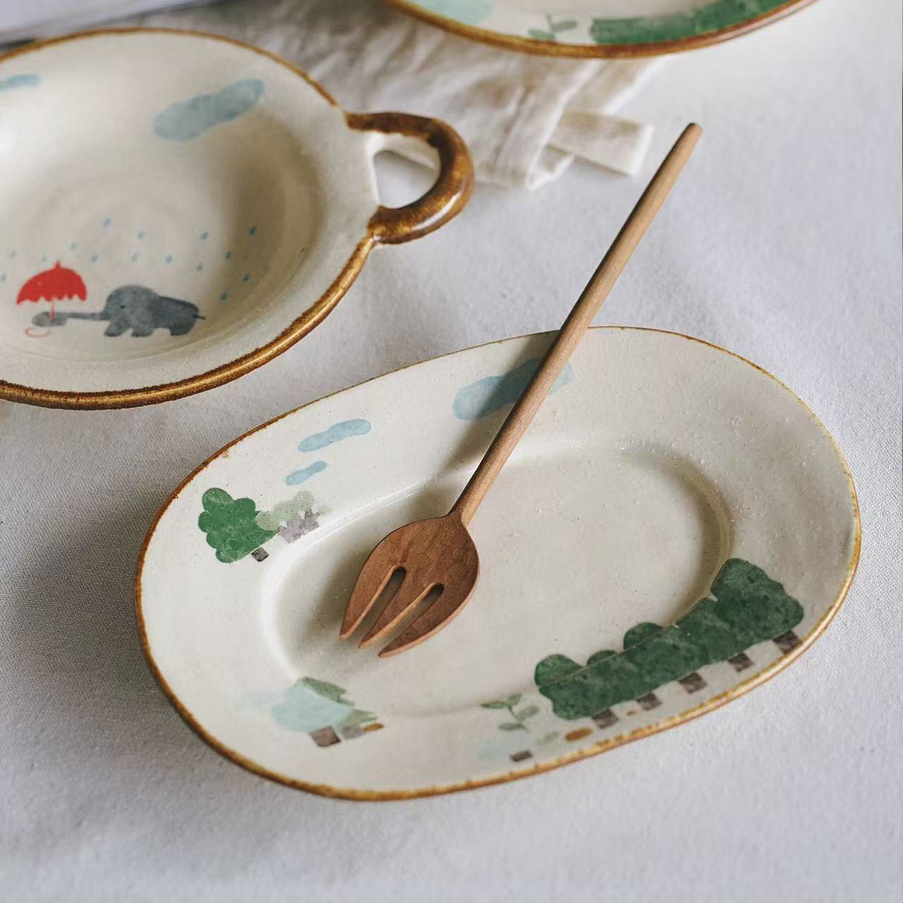 Handmade Speckled Clay Elephant Print Tableware Series - Image 3