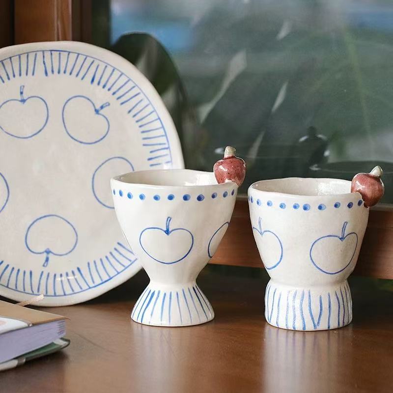 Hand-Drawn Blue Apple Line Ceramic Tableware Set - Image 2