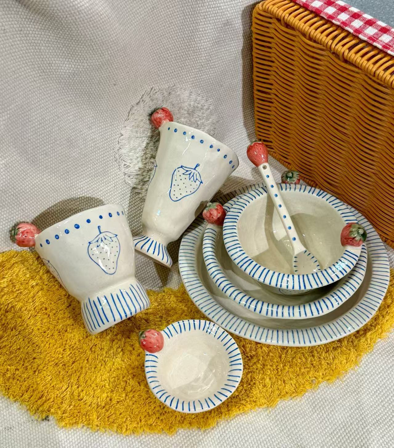 Hand-Drawn Blue Apple Line Ceramic Tableware Set - Image 6