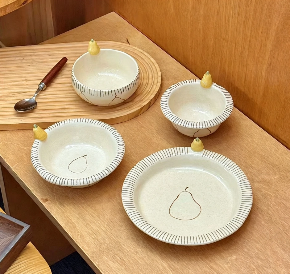 Hand-Drawn Blue Apple Line Ceramic Tableware Set - Image 4