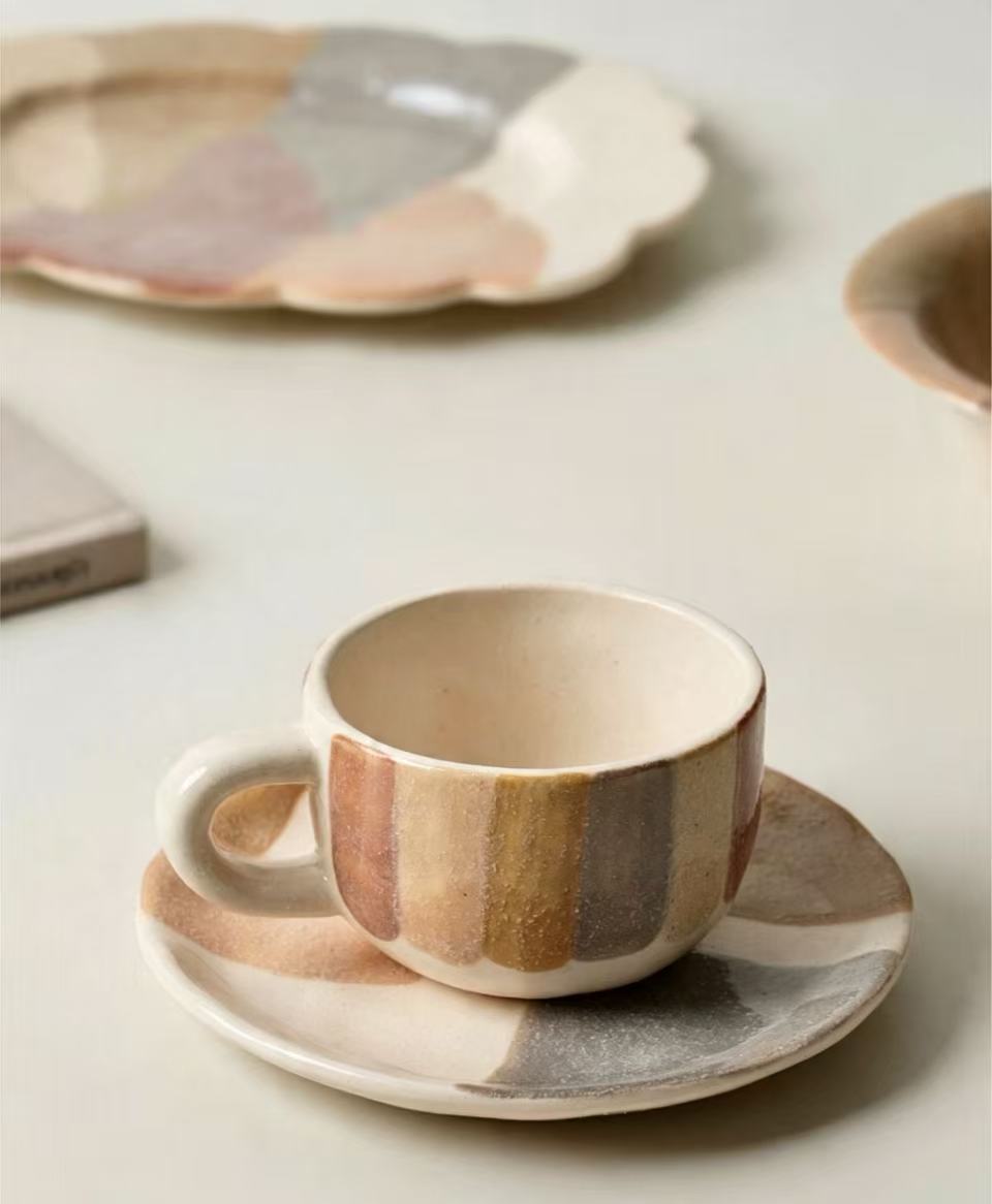 Earth Tone Color Block Kiln Glaze Handmade Ceramic Tableware Collection - Image 2