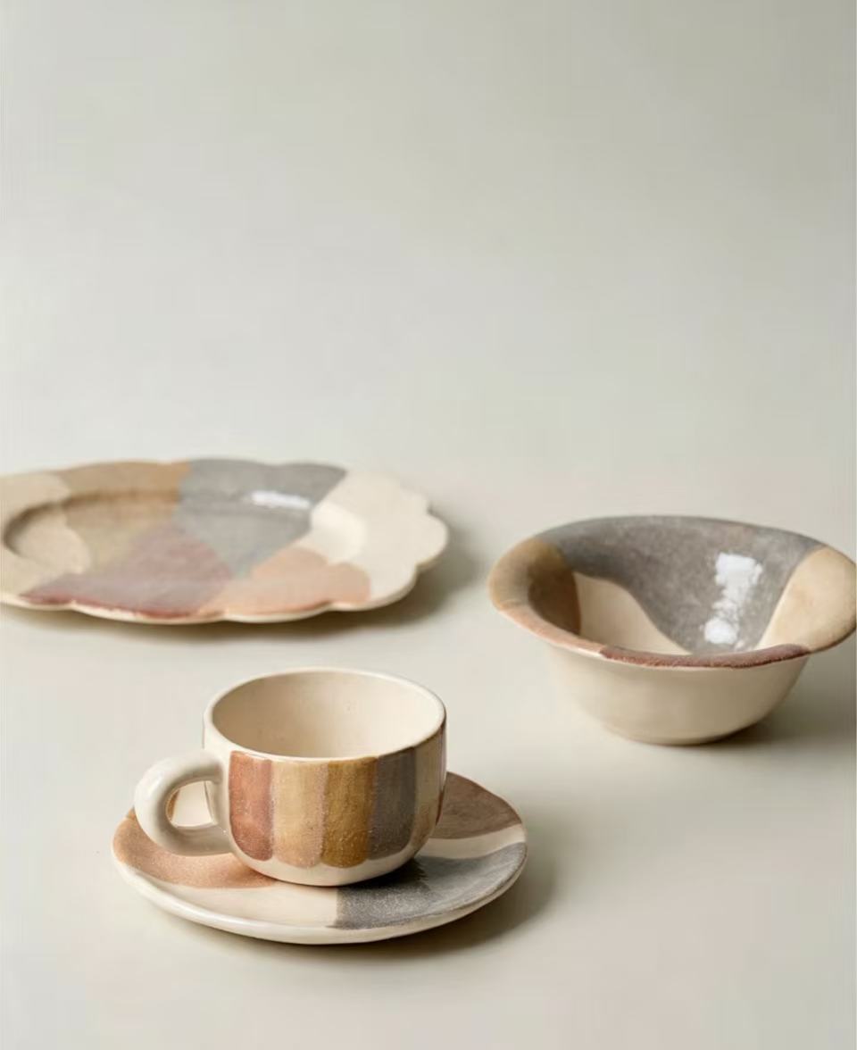 Earth Tone Color Block Kiln Glaze Handmade Ceramic Tableware Collection - Image 5