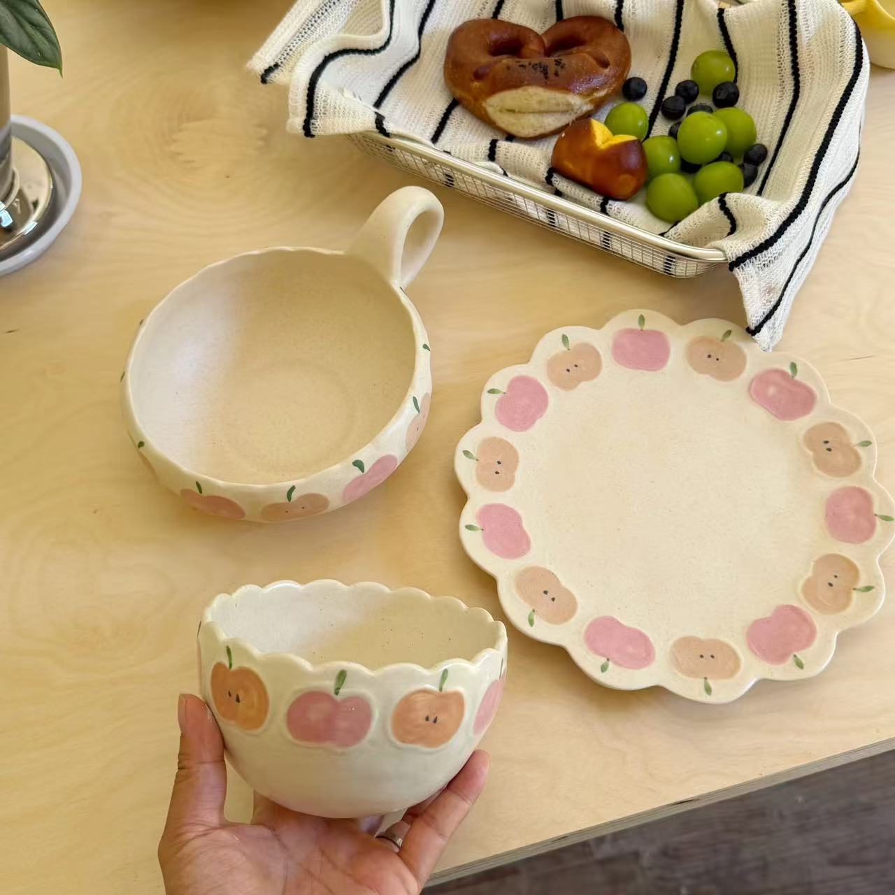 Red Apple Hand-Painted Speckled Clay Tableware Collection - Image 4
