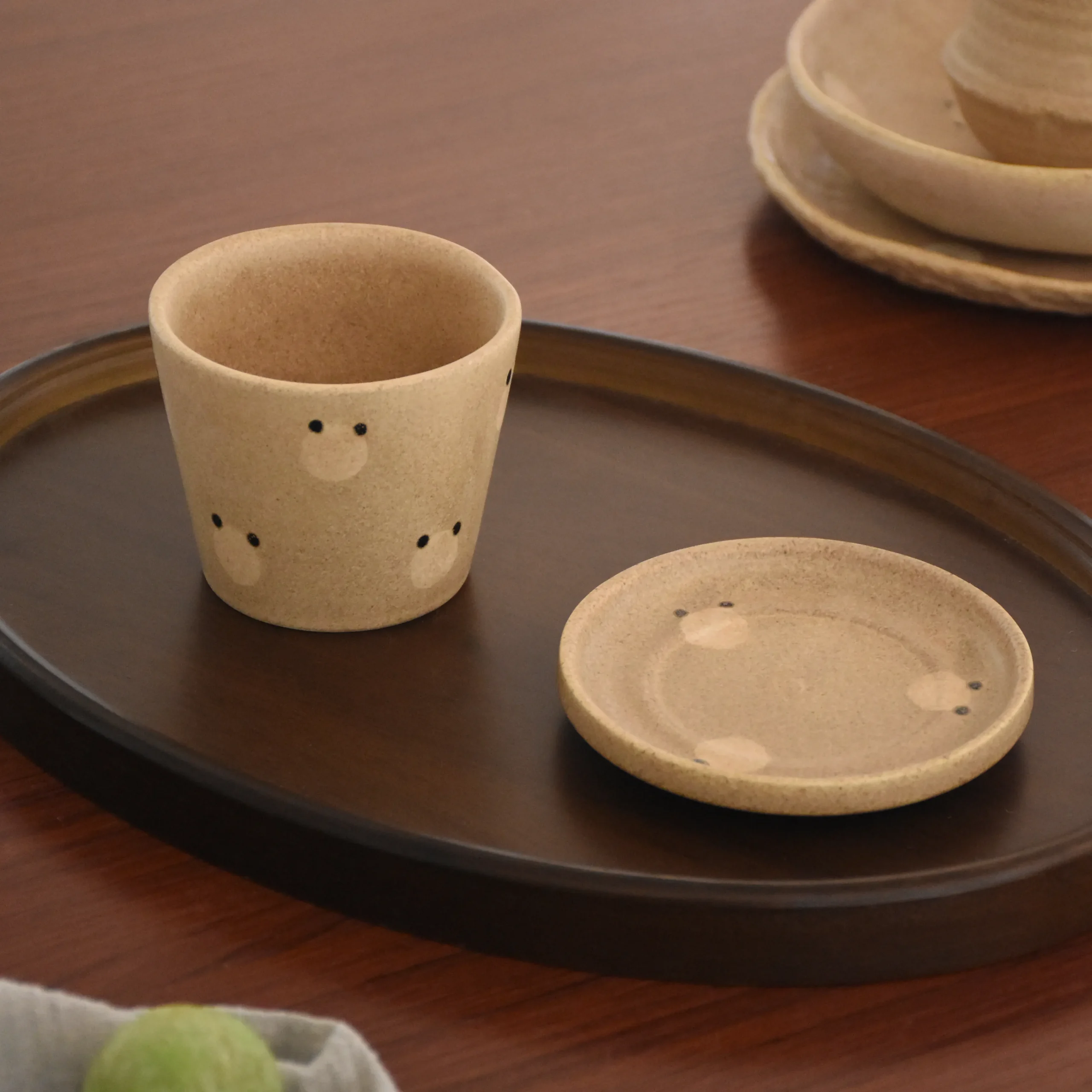 Handmade Rough Clay Bear Print Coffee Cup & Saucer Set - Image 3