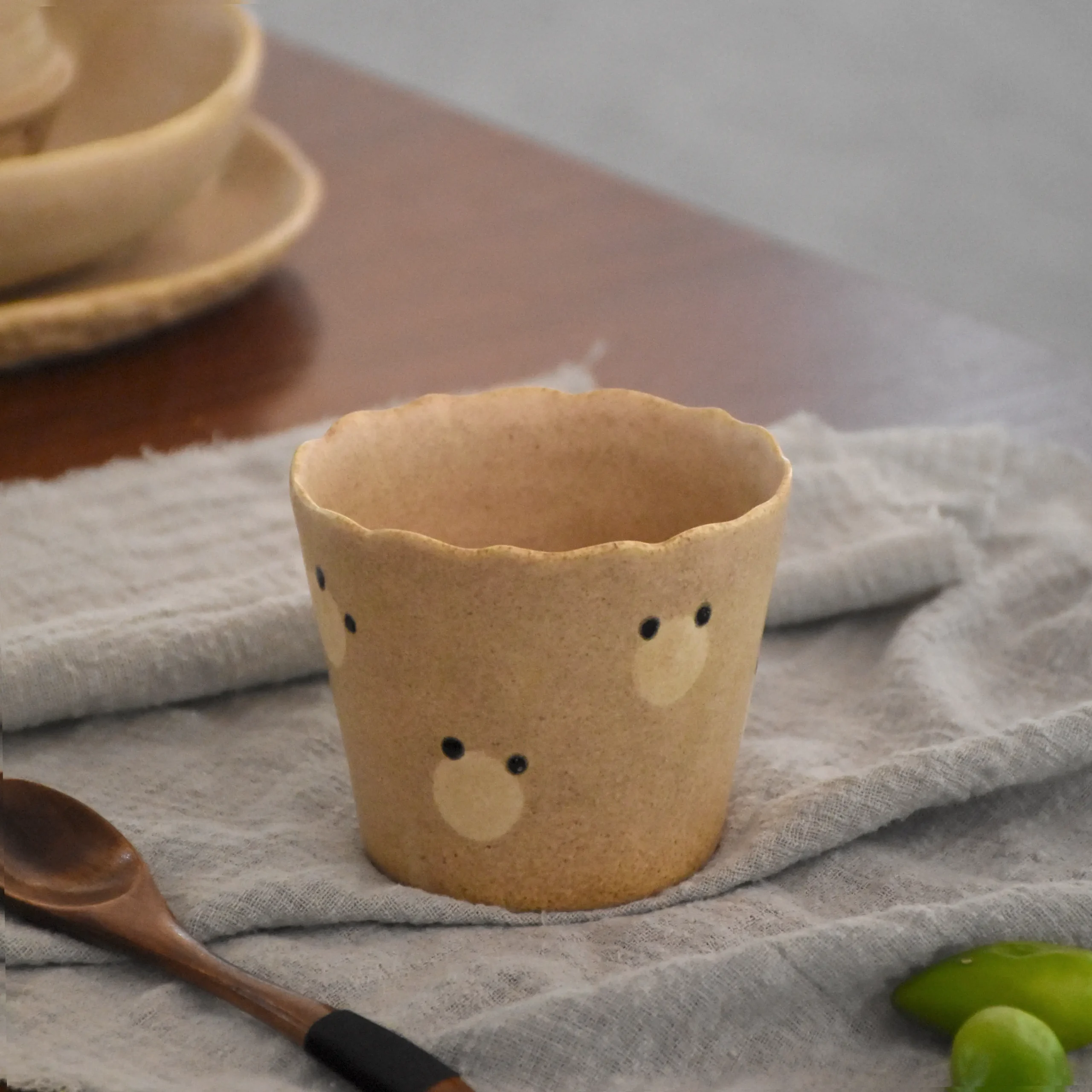 Handmade Rough Clay Bear Print Coffee Cup & Saucer Set - Image 4