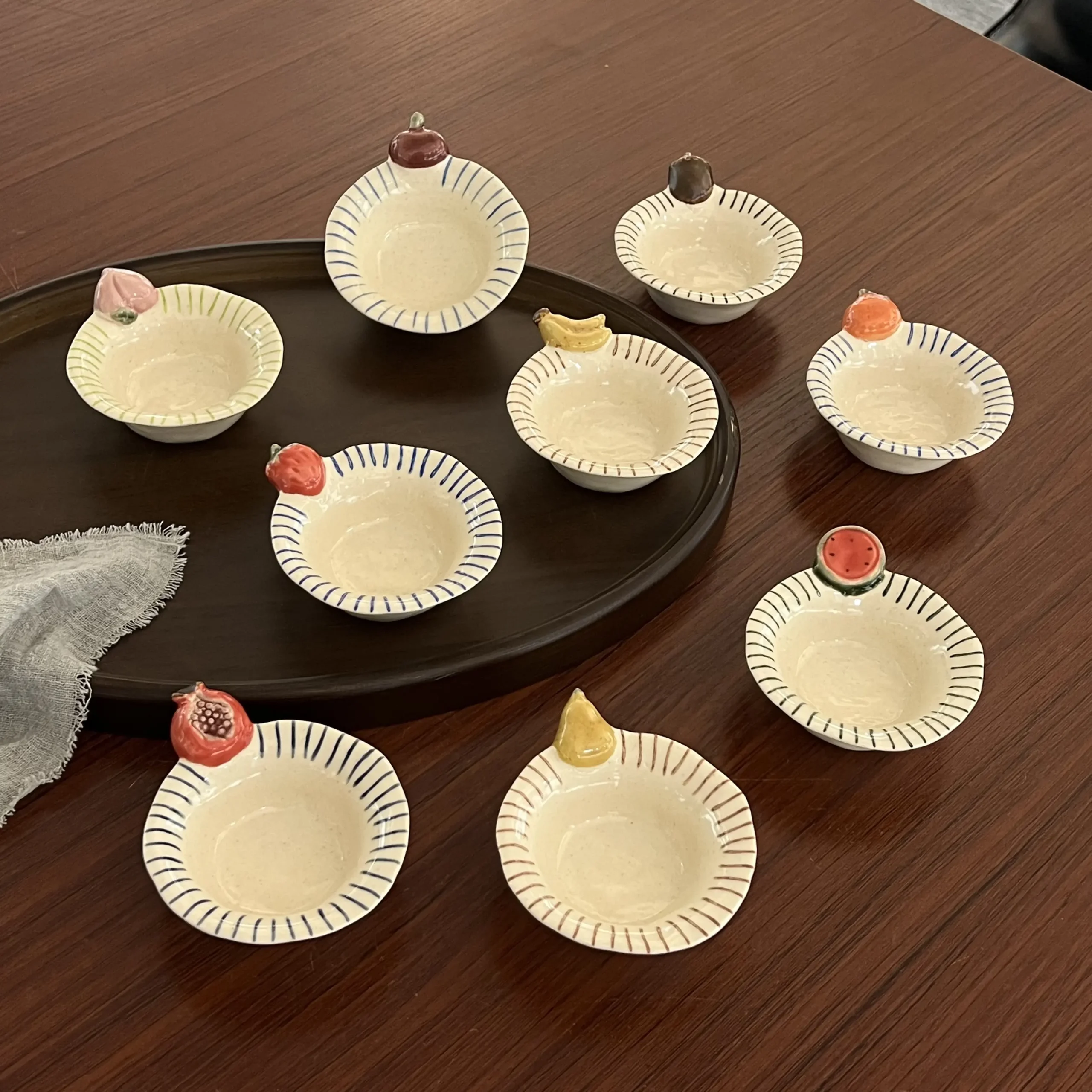 Handmade Blue Striped Fruit Accent Ceramic Spoon & Plate Set - Image 2