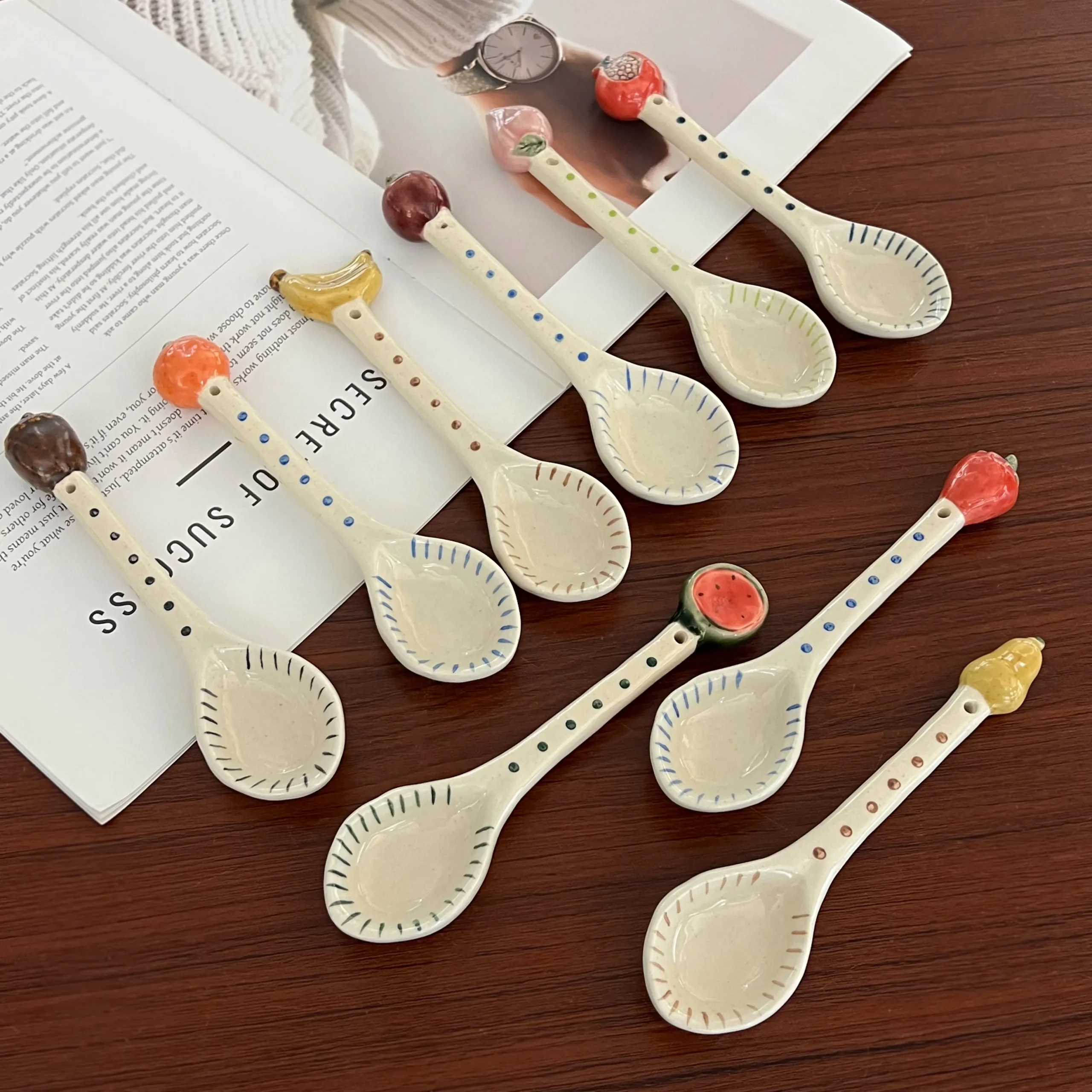 Handmade Blue Striped Fruit Accent Ceramic Spoon & Plate Set - Image 4