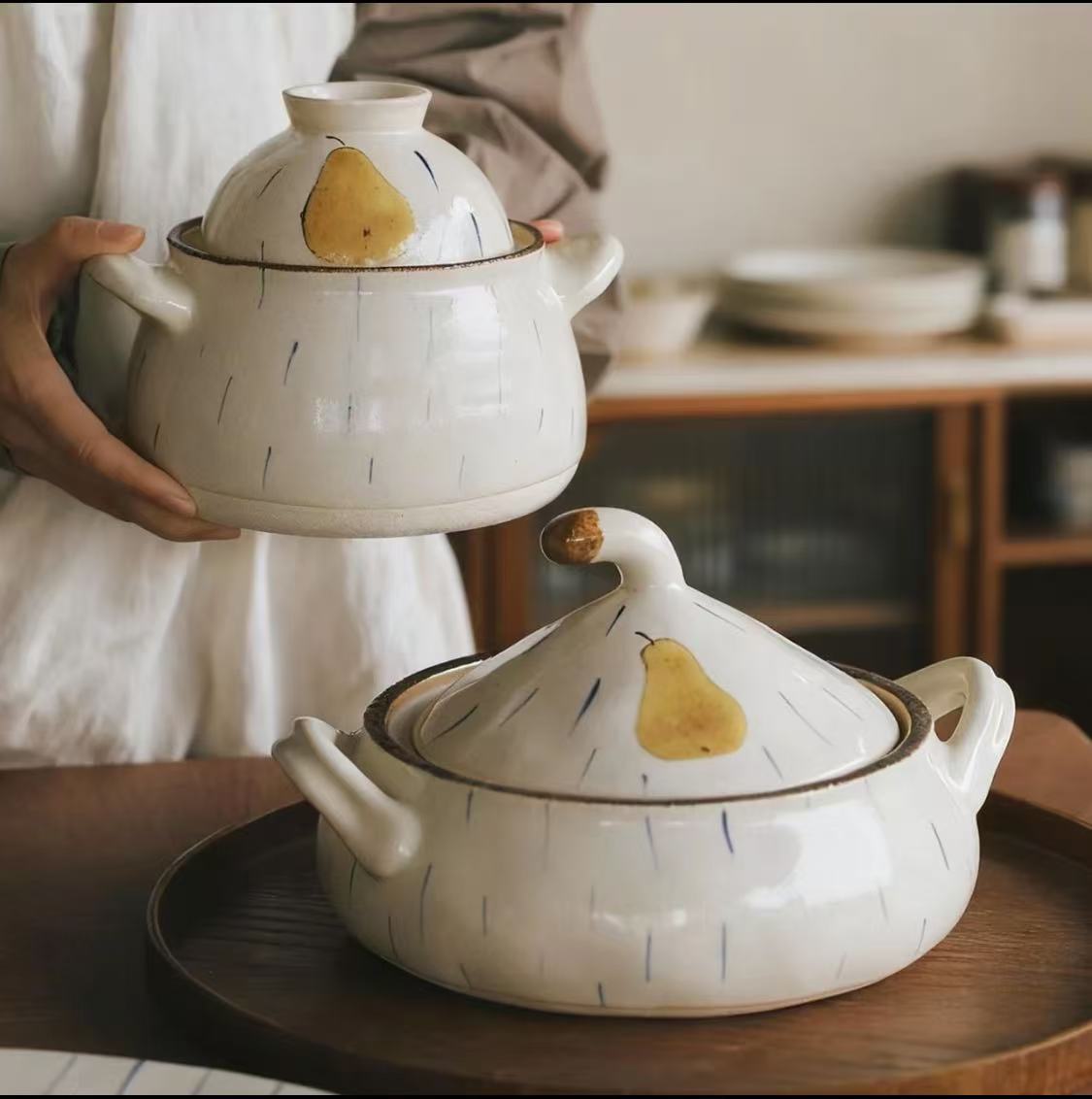 Hand-Drawn Ceramic Casserole Pot Set - Image 3