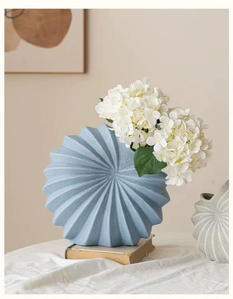 Ceramic vase ornament, white seashell flower pot, desktop flower arrangement, hydroponic flower container, living room dining table, entryway decoration. - Image 3